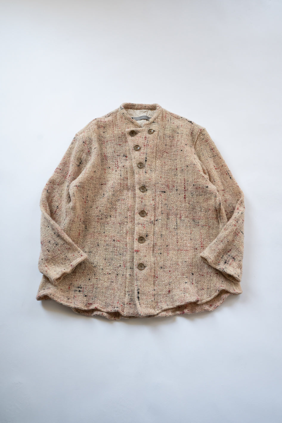 【ラスト1点】カラーネップウールマオカラーシャツ(WHITE×RED)