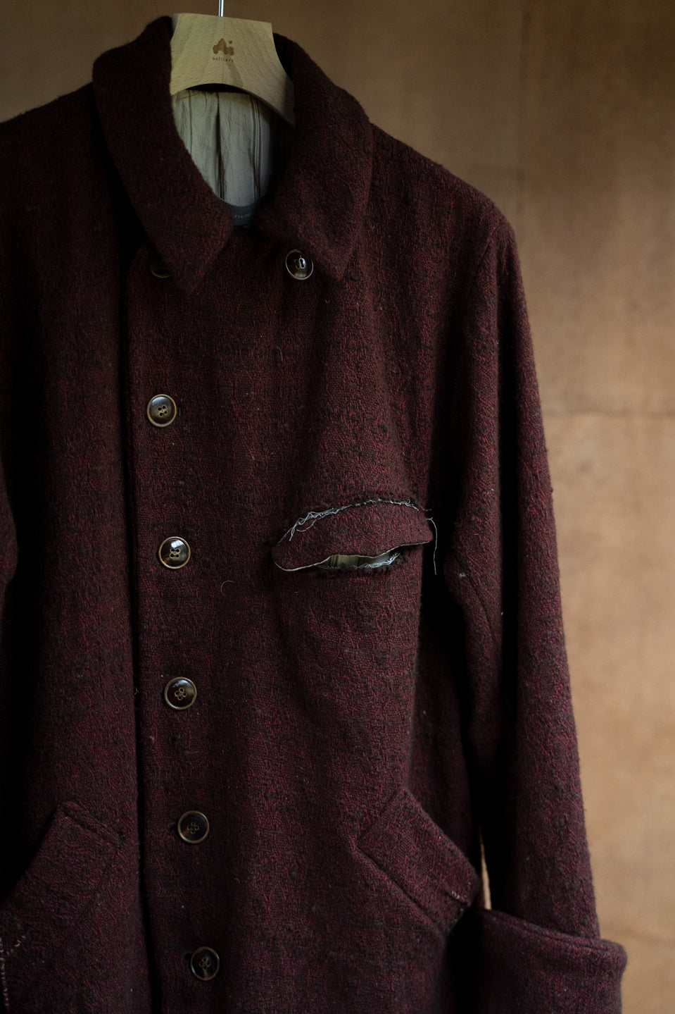 【ラスト1点】Dobby Silk Wool Long Cock Jacket/ドビーシルクウールロングコックジャケット(DARK RED)