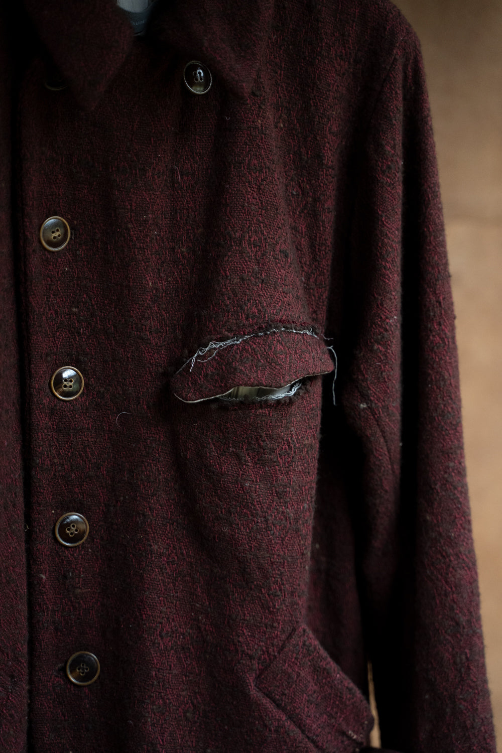 【ラスト1点】Dobby Silk Wool Long Cock Jacket/ドビーシルクウールロングコックジャケット(DARK RED)