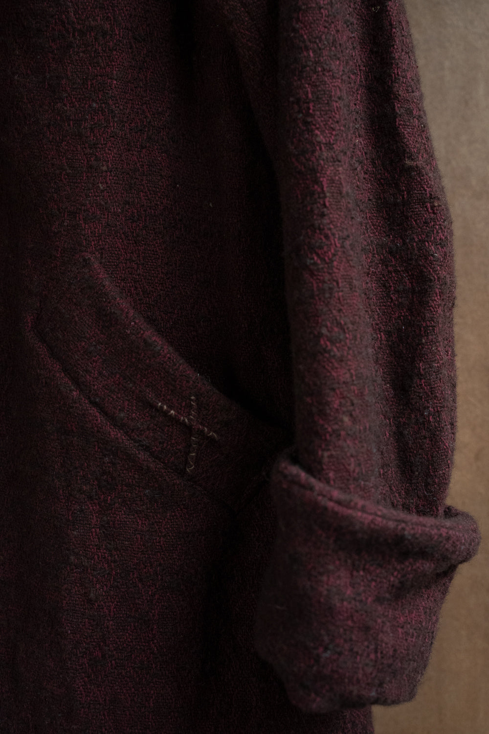 【ラスト1点】Dobby Silk Wool Long Cock Jacket/ドビーシルクウールロングコックジャケット(DARK RED)