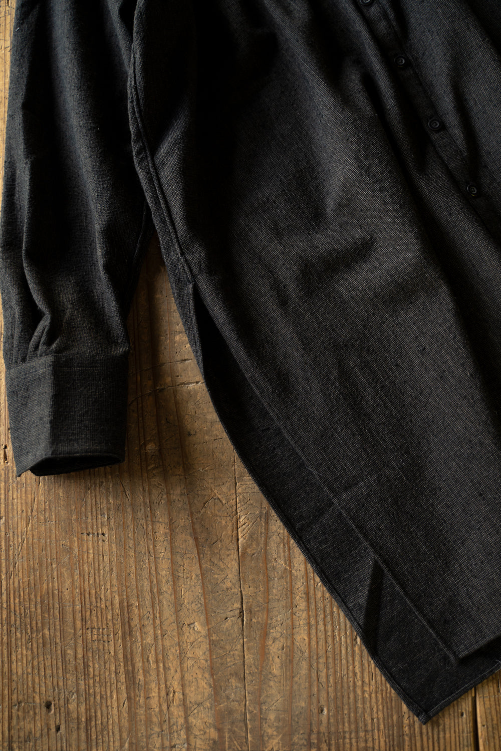 Stand Collar Long Tail Shirts"SH-042"(CACAO NIB)