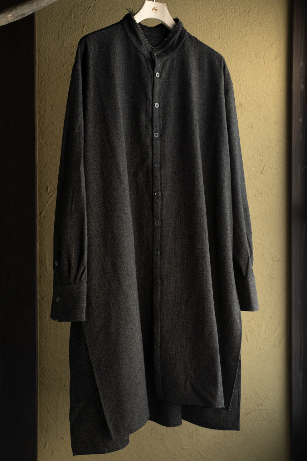 Stand Collar Long Tail Shirts"SH-042"(CACAO NIB)