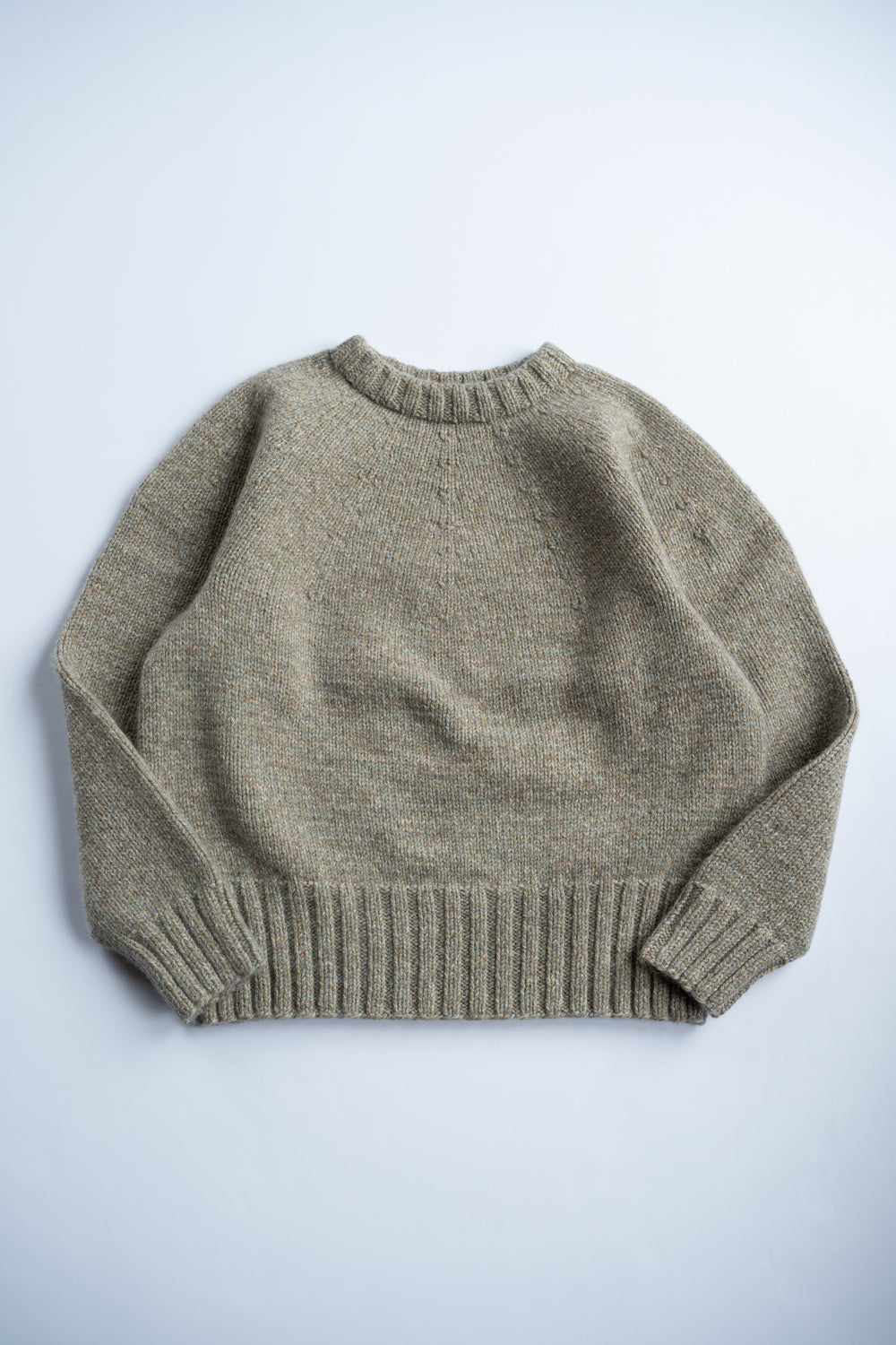【ラスト1点】yak/lambs multi ply HAND KNITTING yoke top crew neck sweater（FOG）
