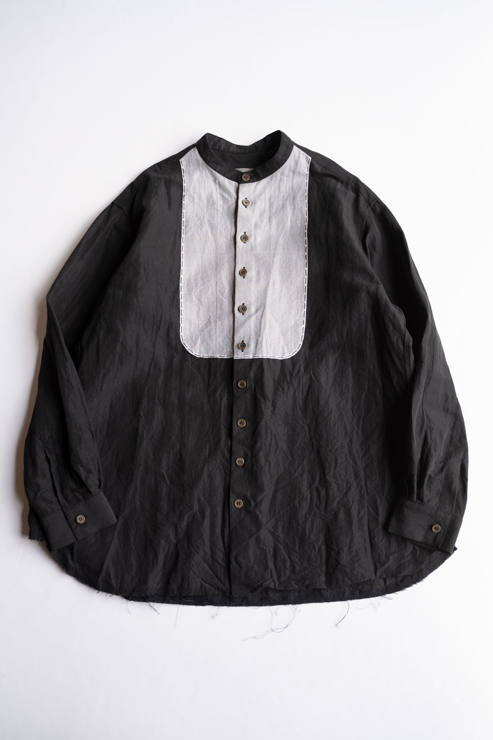 【ラスト1点】Lustrous Cotton Ramie Shadow Panel Shirt/ラストラスコットンラミーシャドウパネルシャツ（SMOKY BLACK）