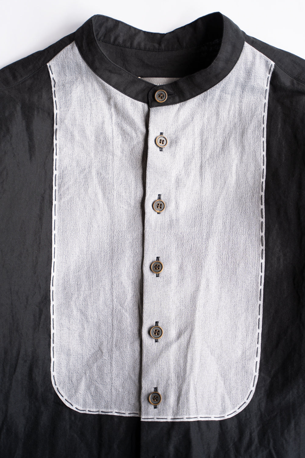 【ラスト1点】Lustrous Cotton Ramie Shadow Panel Shirt/ラストラスコットンラミーシャドウパネルシャツ（SMOKY BLACK）