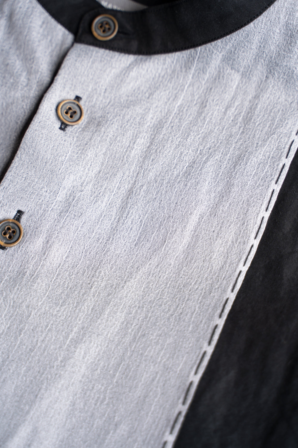 【ラスト1点】Lustrous Cotton Ramie Shadow Panel Shirt/ラストラスコットンラミーシャドウパネルシャツ（SMOKY BLACK）