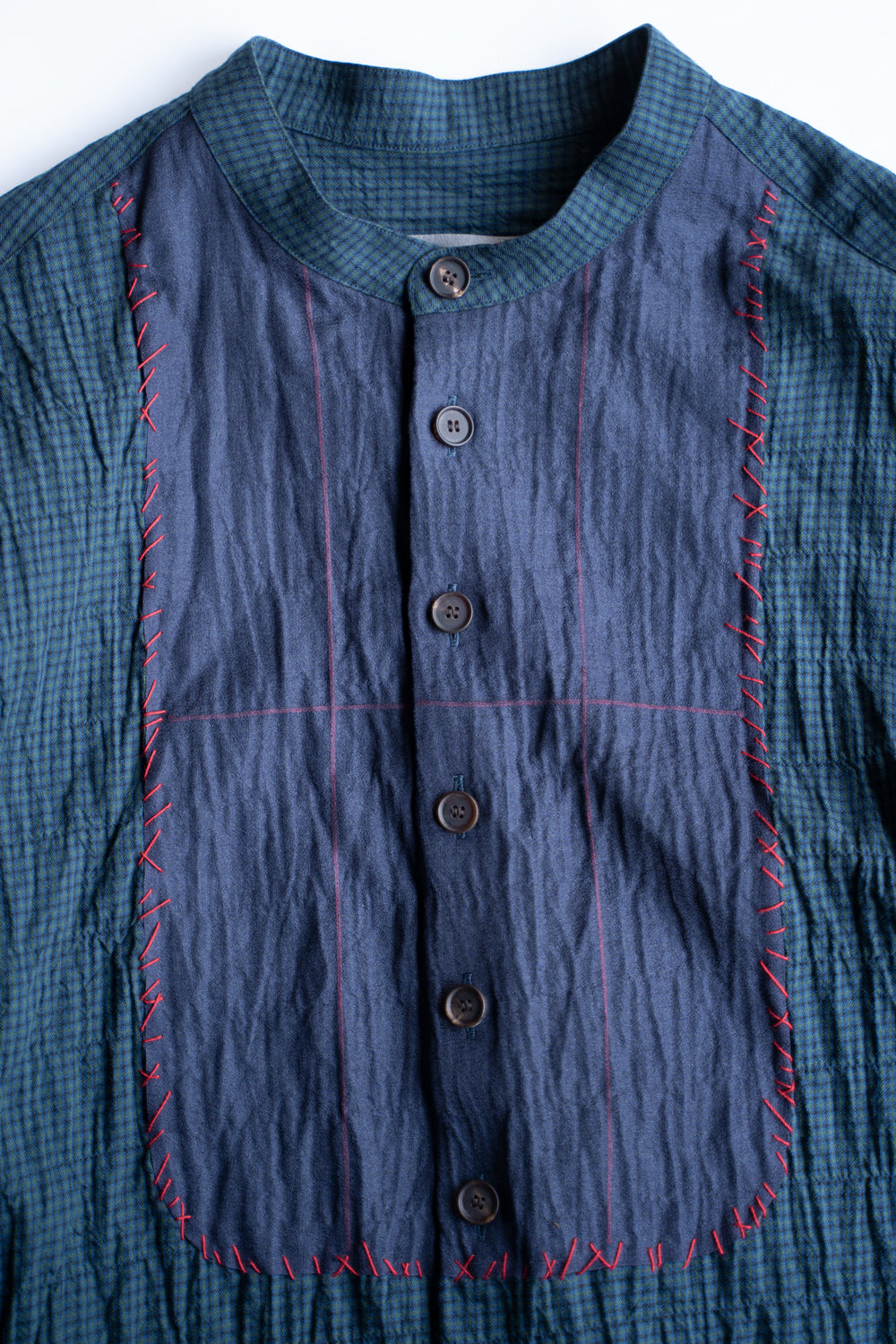 【ラスト1点】Shearling Twill Check Shadow Panel Shirt/シャーリングツイルチェックシャドウパネルシャツ（NAVY GREEN）
