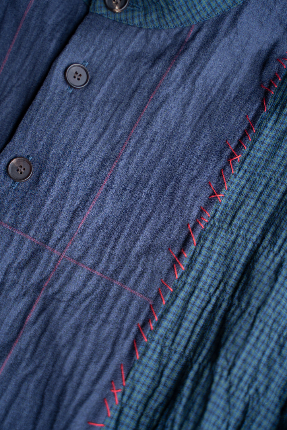 【ラスト1点】Shearling Twill Check Shadow Panel Shirt/シャーリングツイルチェックシャドウパネルシャツ（NAVY GREEN）