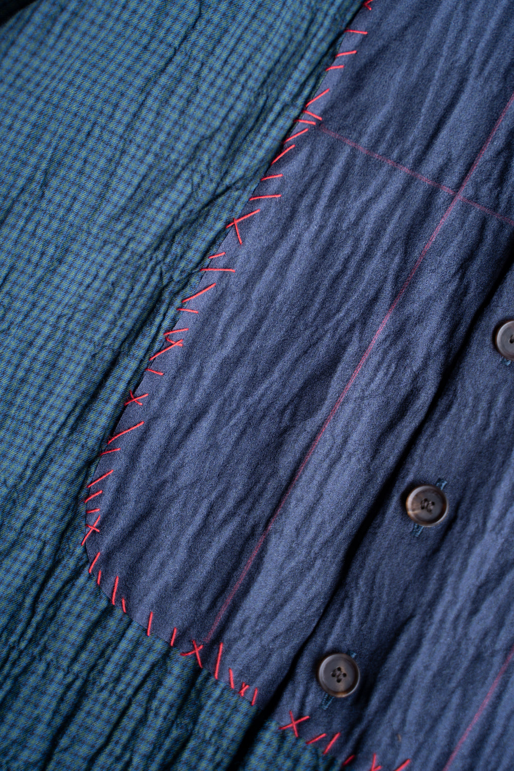 【ラスト1点】Shearling Twill Check Shadow Panel Shirt/シャーリングツイルチェックシャドウパネルシャツ（NAVY GREEN）