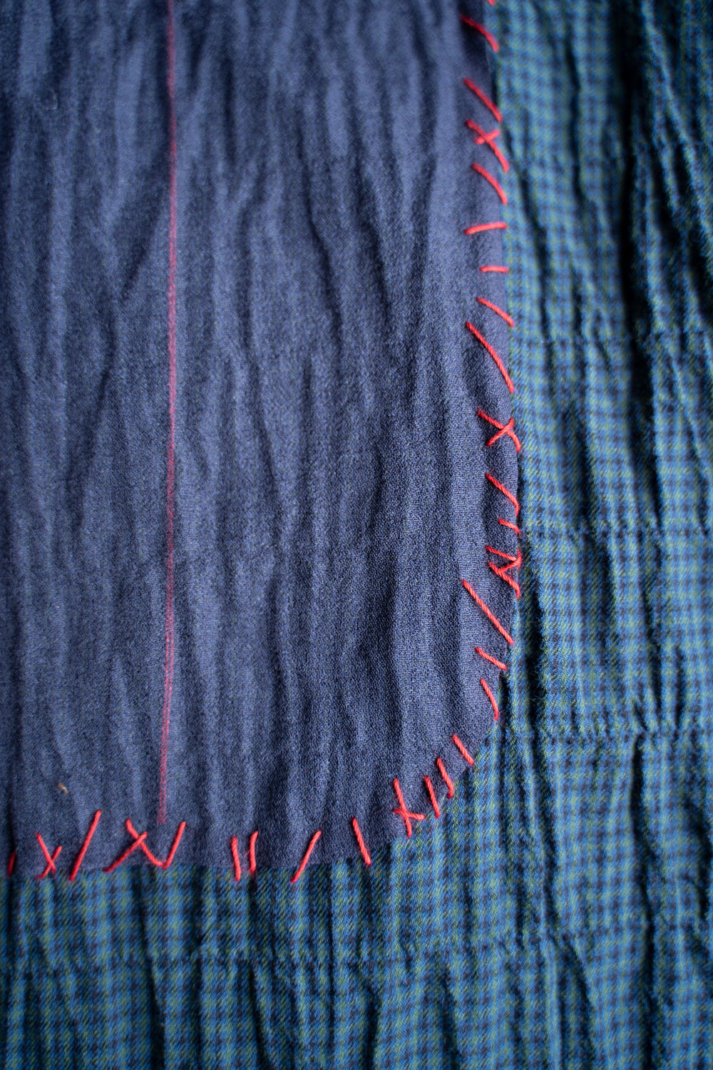 【ラスト1点】Shearling Twill Check Shadow Panel Shirt/シャーリングツイルチェックシャドウパネルシャツ（NAVY GREEN）
