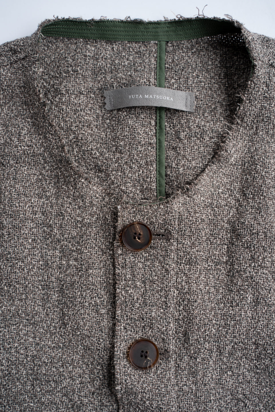 【ラスト1点】Special Twisted Yarn Fabric Collarless Jacket/スペシャルツイステッドヤーンファブリックカラーレスジャケット（LIGHT BROWN）