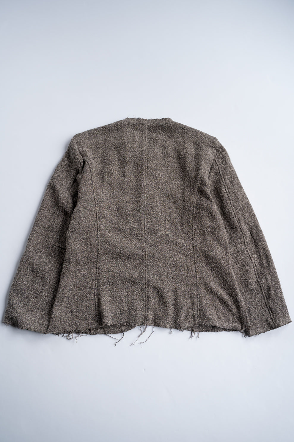 【ラスト1点】Special Twisted Yarn Fabric Collarless Jacket/スペシャルツイステッドヤーンファブリックカラーレスジャケット（LIGHT BROWN）