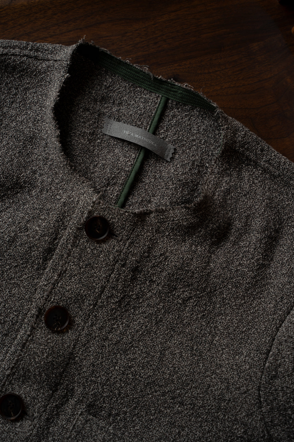 【ラスト1点】Special Twisted Yarn Fabric Collarless Jacket/スペシャルツイステッドヤーンファブリックカラーレスジャケット（LIGHT BROWN）