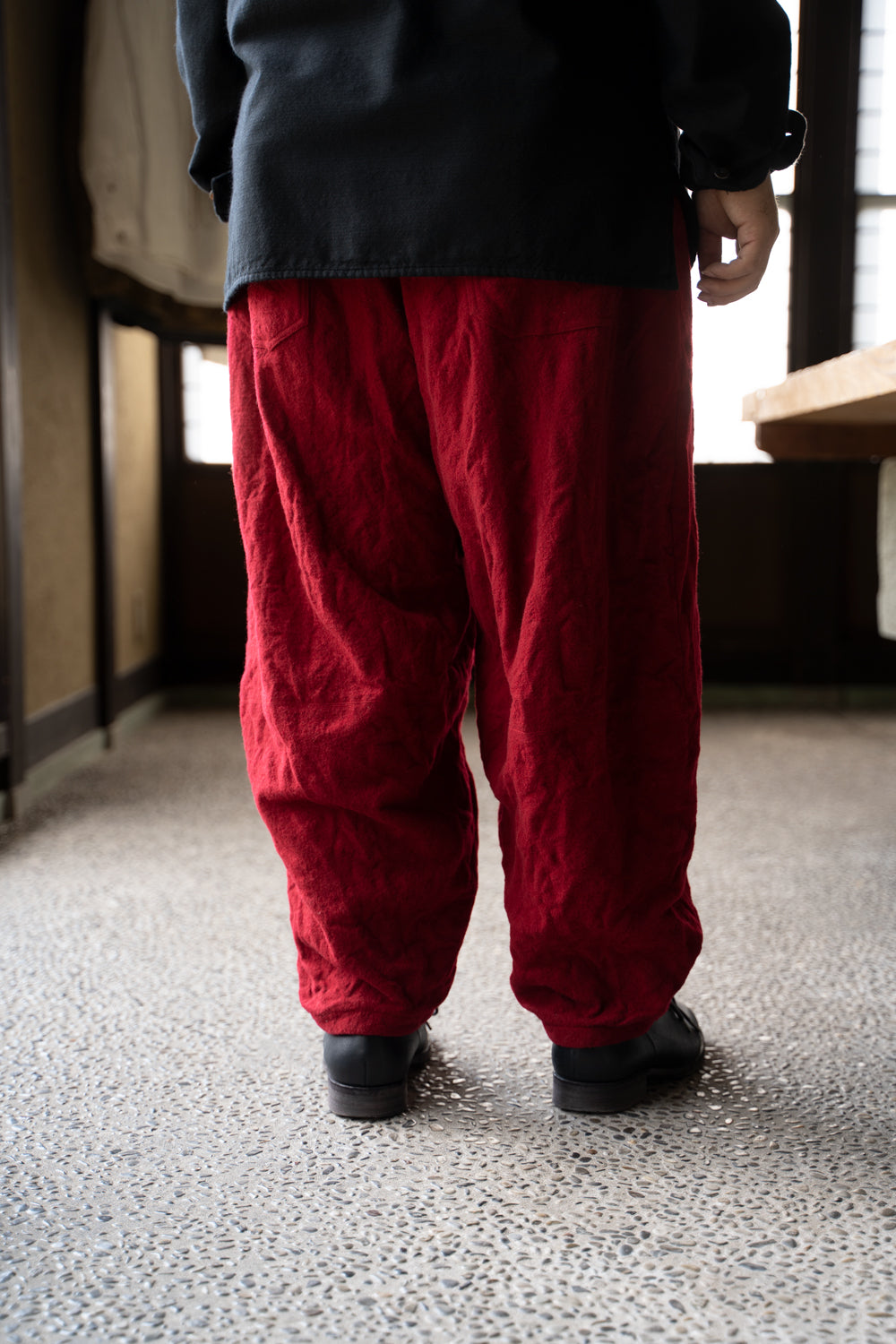 【ラスト1点】Randomly Felted Fabric Circle Pants//ランダムリーフェルトファブリックサークルパンツ（RED）