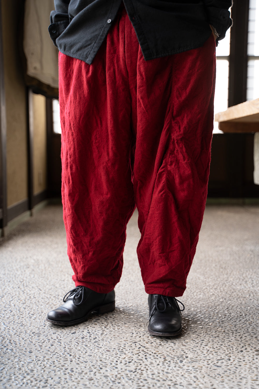 【ラスト1点】Randomly Felted Fabric Circle Pants//ランダムリーフェルトファブリックサークルパンツ（RED）