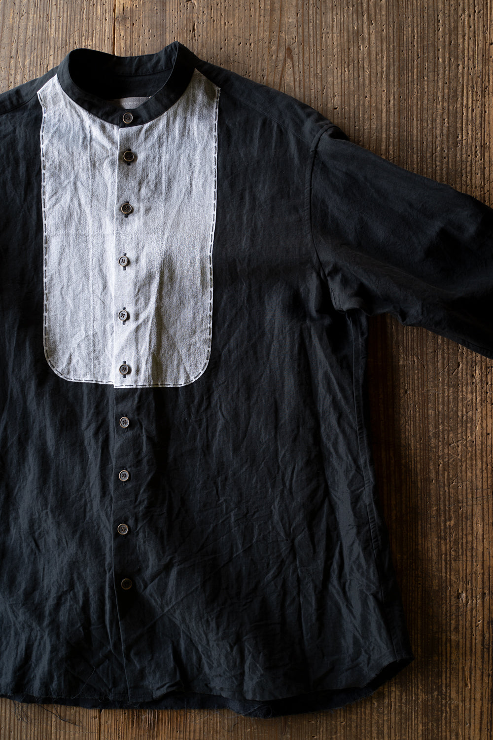 【ラスト1点】Lustrous Cotton Ramie Shadow Panel Shirt/ラストラスコットンラミーシャドウパネルシャツ（SMOKY BLACK）