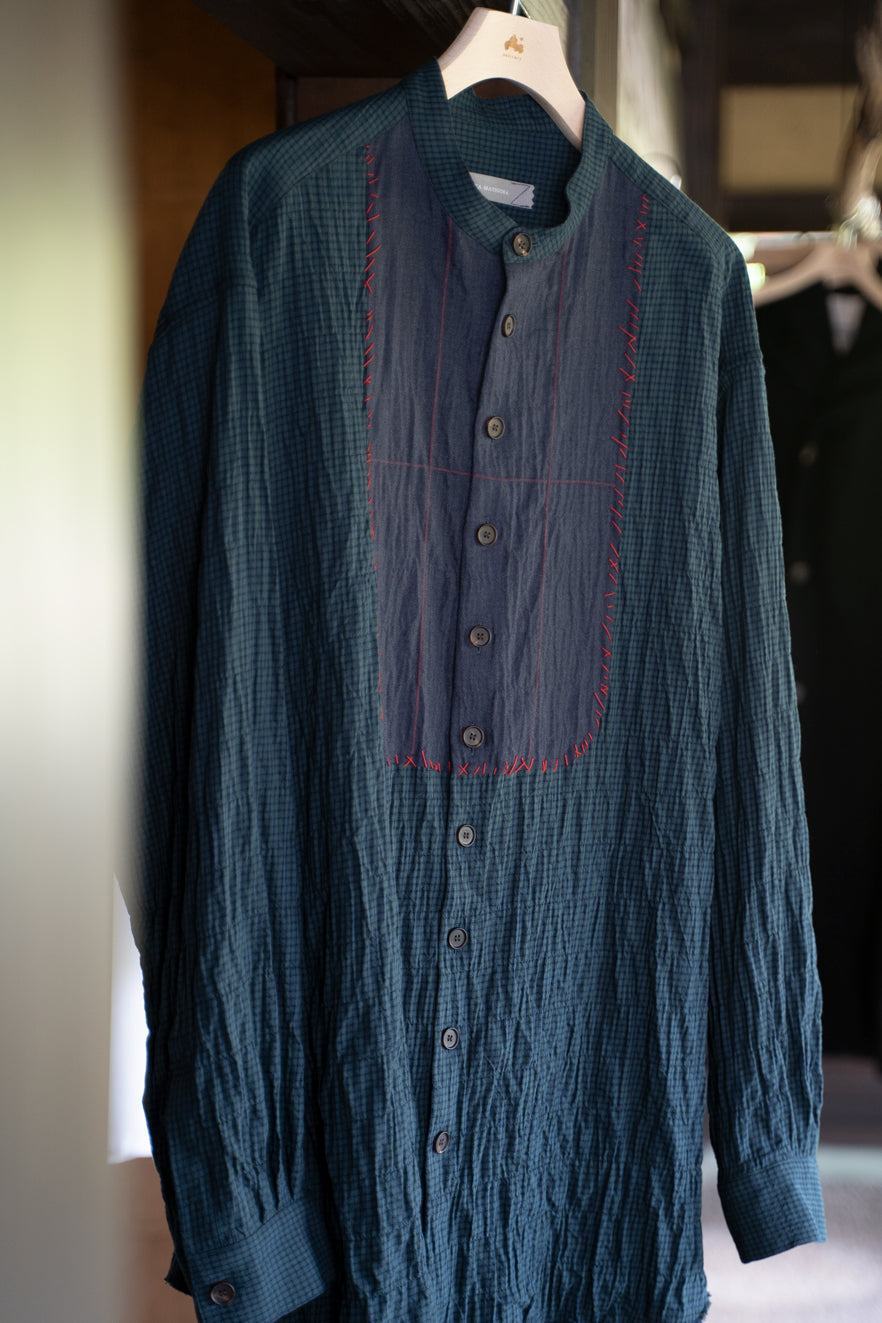 【ラスト1点】Shearling Twill Check Shadow Panel Shirt/シャーリングツイルチェックシャドウパネルシャツ（NAVY GREEN）