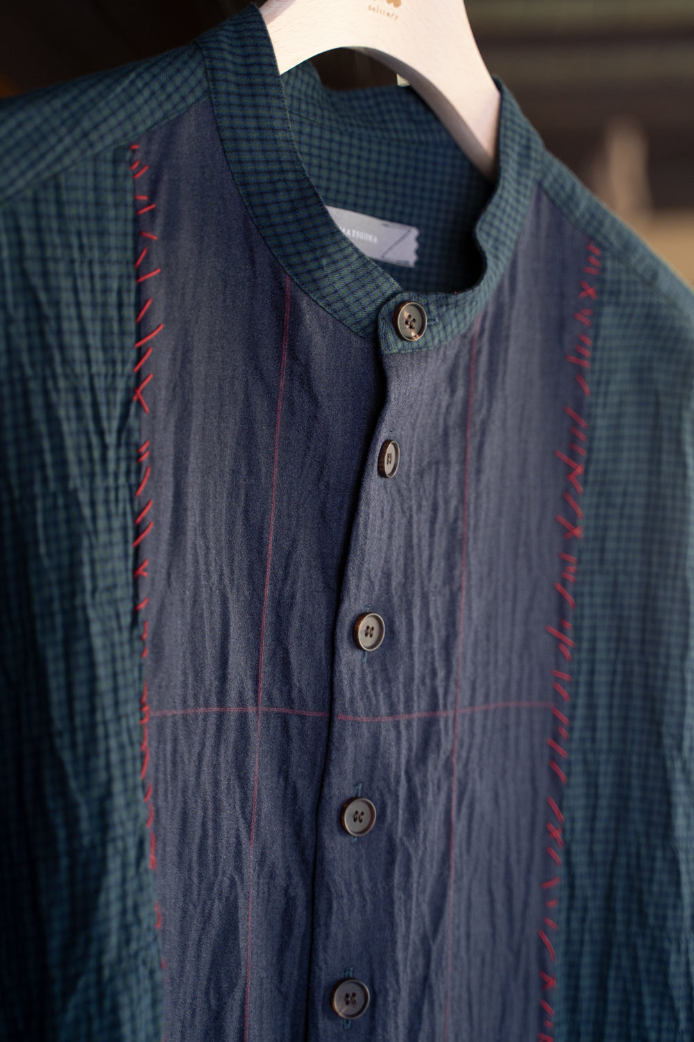【ラスト1点】Shearling Twill Check Shadow Panel Shirt/シャーリングツイルチェックシャドウパネルシャツ（NAVY GREEN）