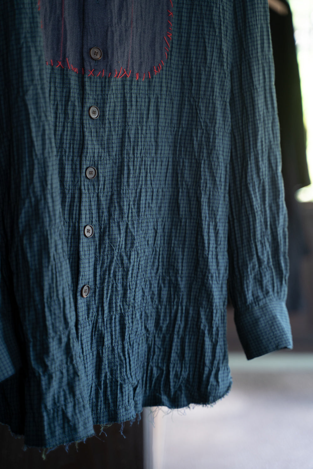 【ラスト1点】Shearling Twill Check Shadow Panel Shirt/シャーリングツイルチェックシャドウパネルシャツ（NAVY GREEN）