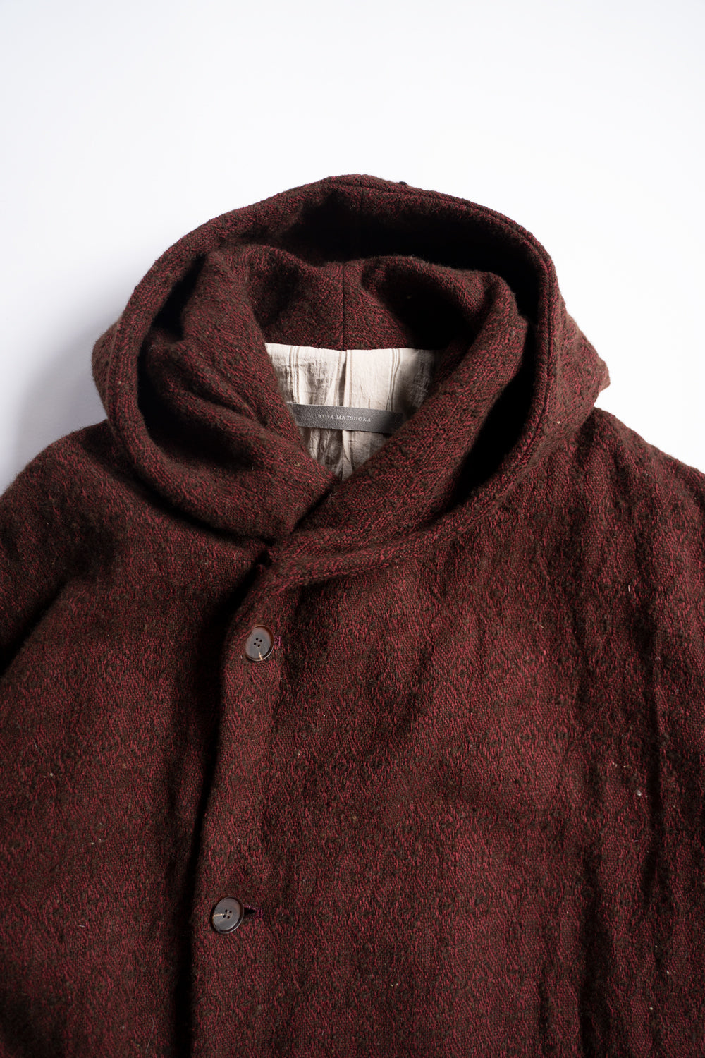 【ラスト1点】ドビーシルクウールフーデッドコート（DARK RED）