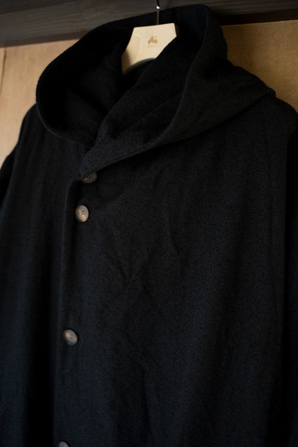 【ラスト1点】ループヤーンヘリンボンフーデッドコート（BLACK）