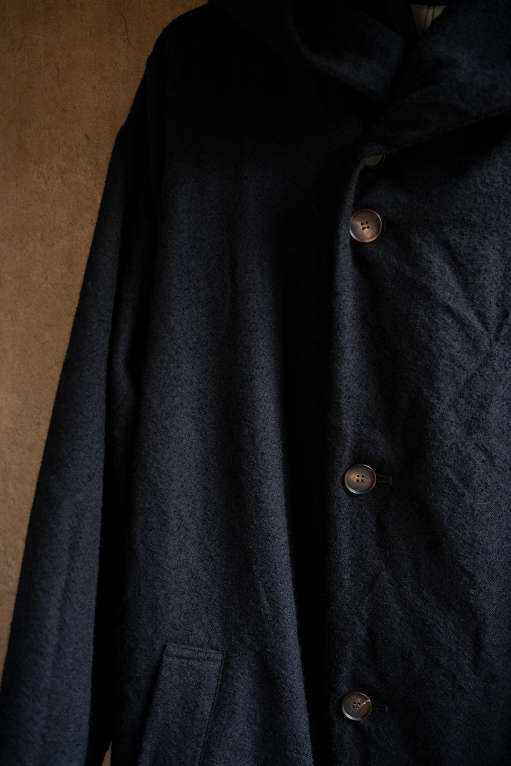 【ラスト1点】ループヤーンヘリンボンフーデッドコート（BLACK）