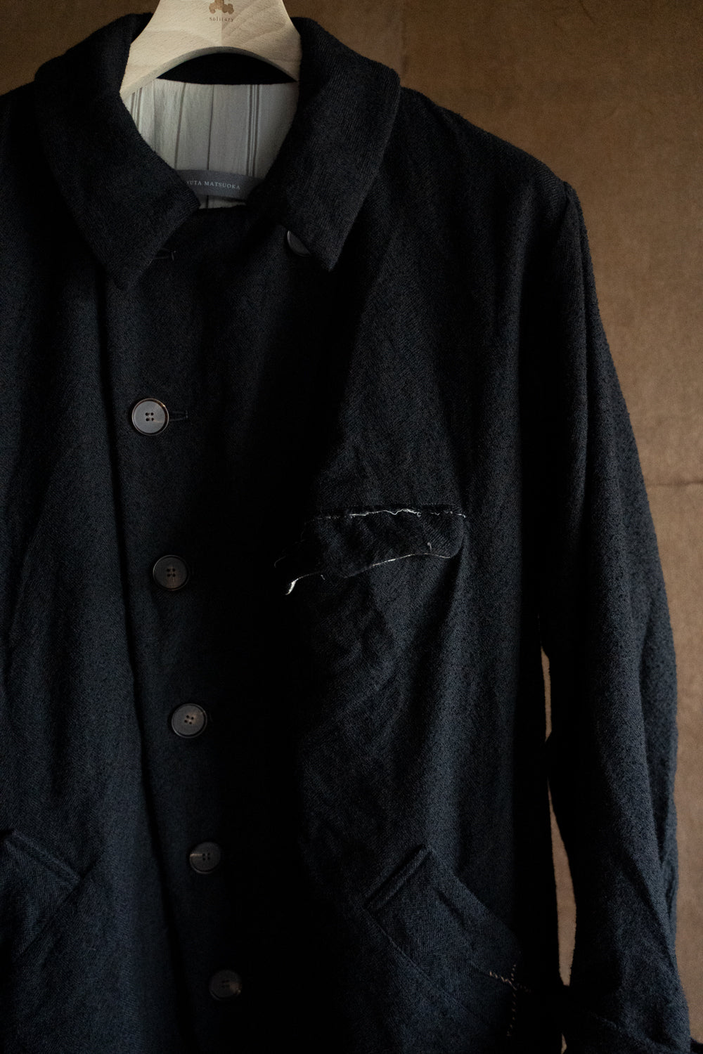 【ラスト1点】ループヤーンヘリンボン ロングコックジャケット（BLACK）