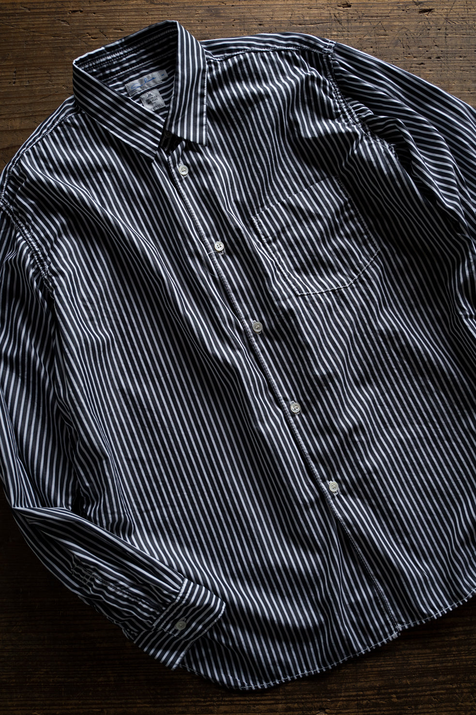 SH01B THOMAS MASON ボックスレギュラー2本針シャツ（BLACK STRIPE）