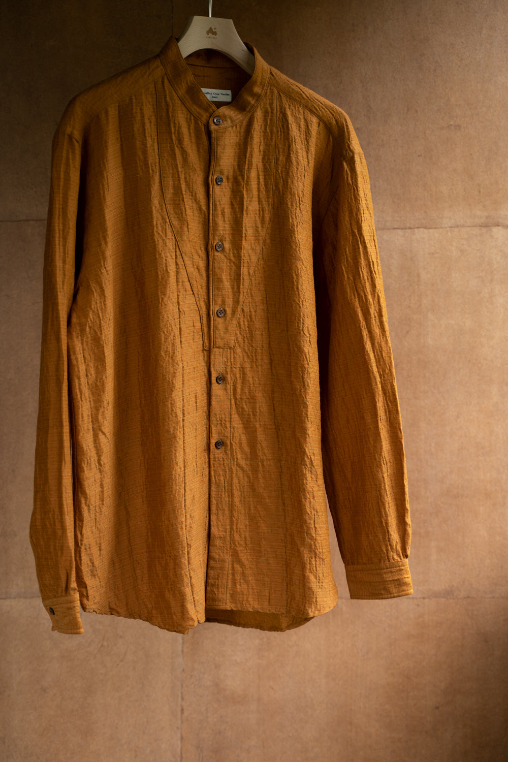 Ethnic Border Band Collar Bosom Shirt（SAFFRON）