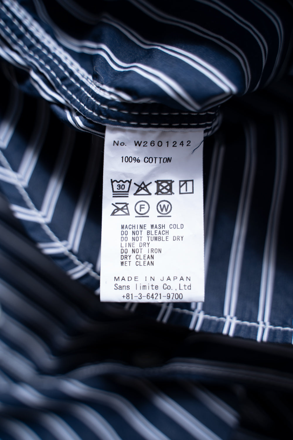 SH04B THOMAS MASON ボックスワイド3本針シャツ（NAVY STRIPE）