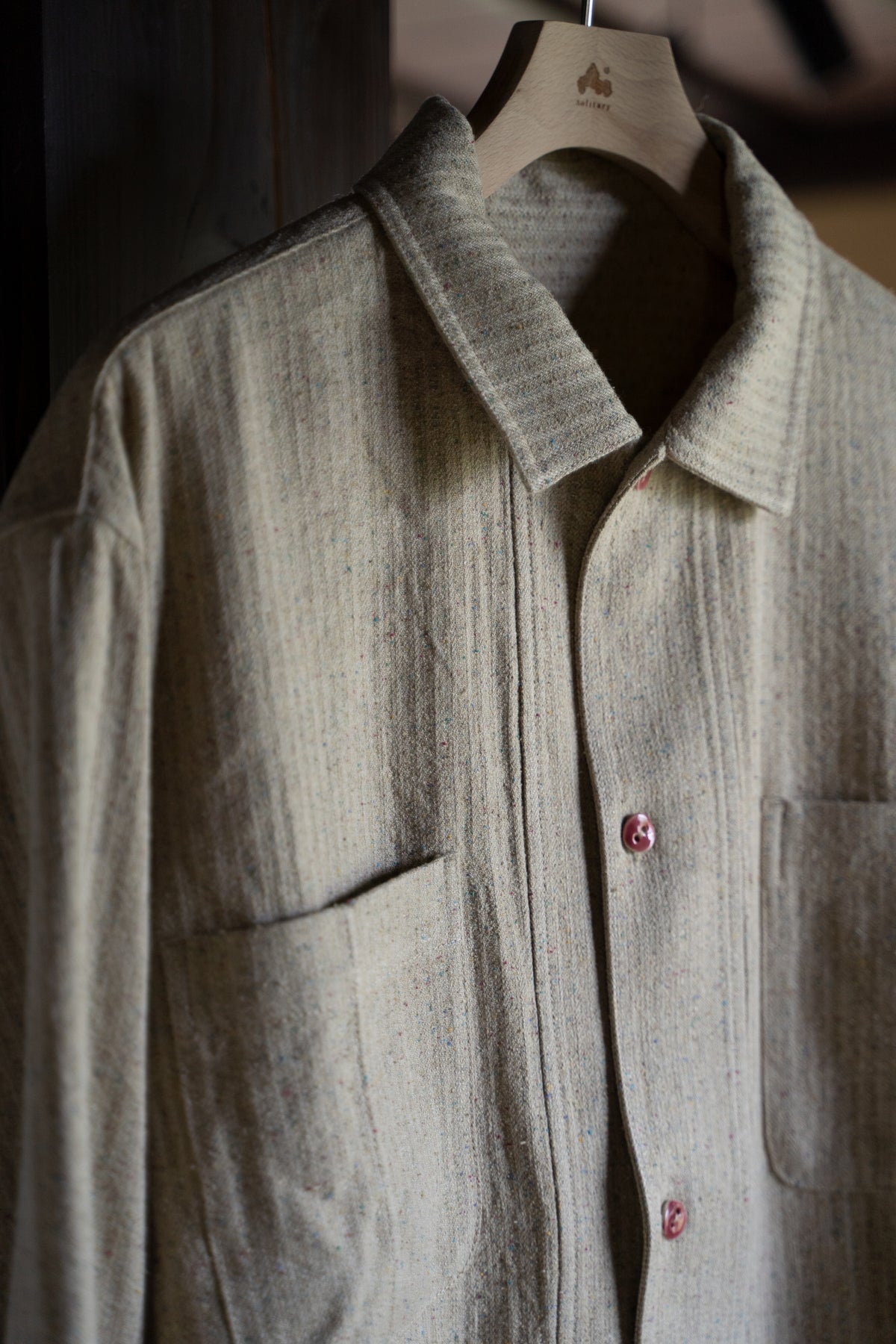 Boxy Shirt - Hemp Silk Herringbone -（FLECKED BEIGE）