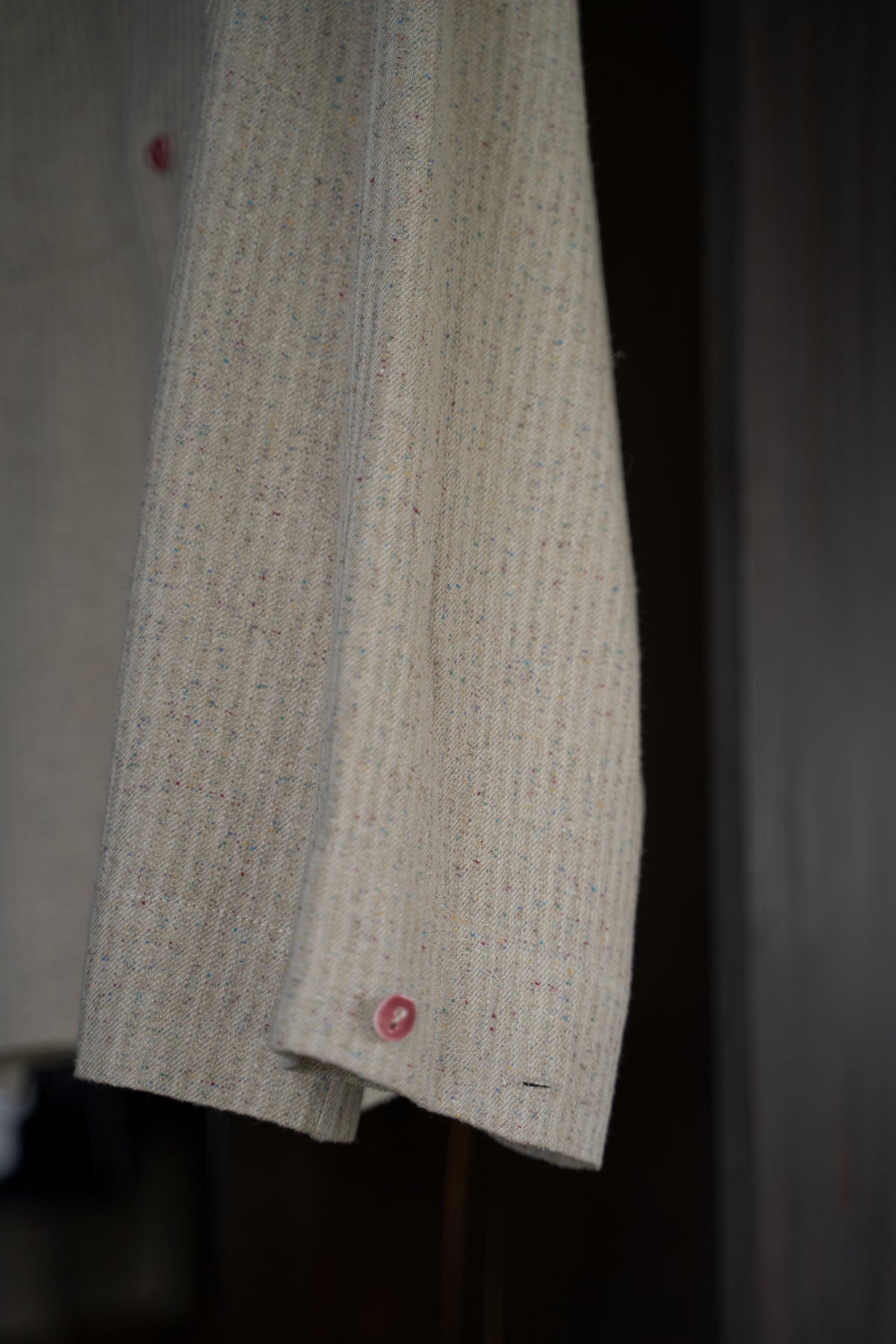Boxy Shirt - Hemp Silk Herringbone -（FLECKED BEIGE）