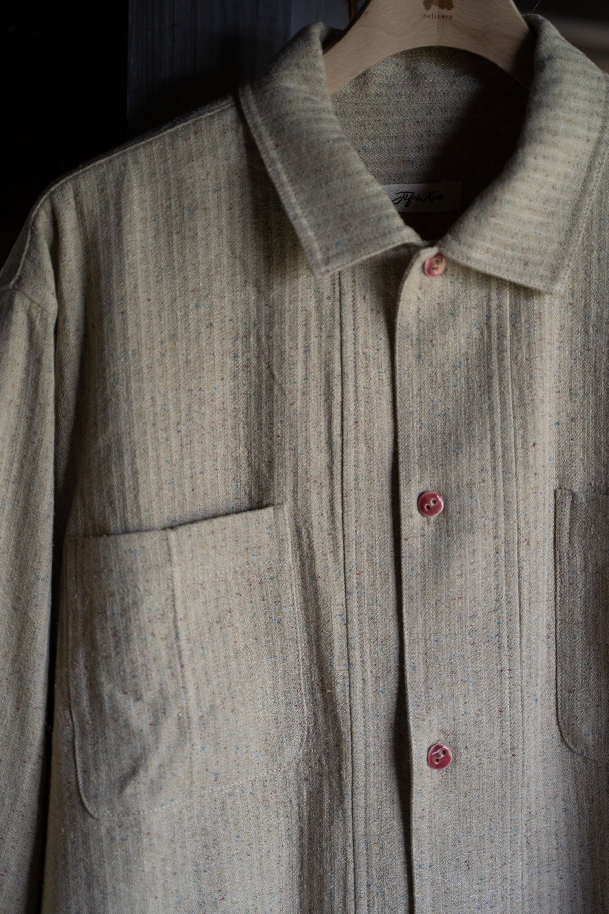 Boxy Shirt - Hemp Silk Herringbone -（FLECKED BEIGE）