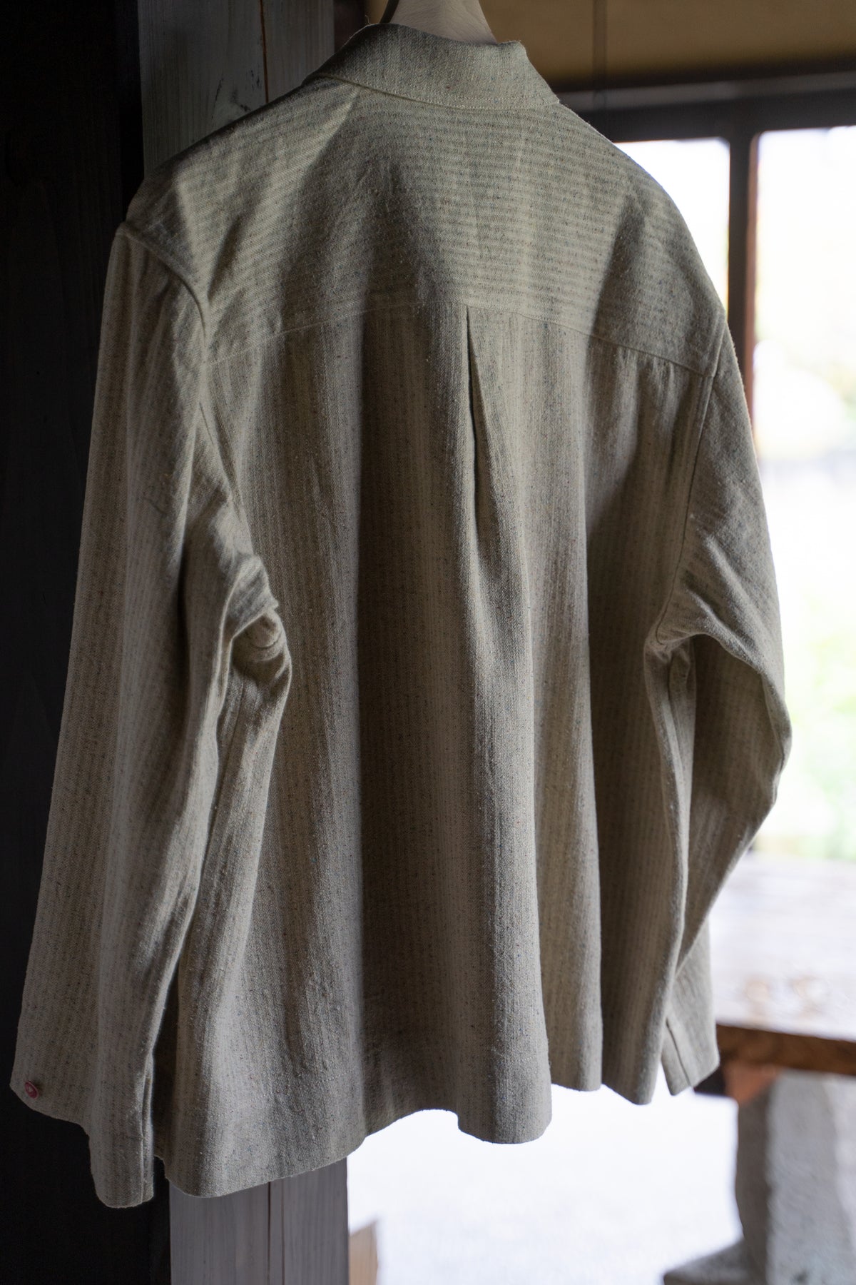 Boxy Shirt - Hemp Silk Herringbone -（FLECKED BEIGE）