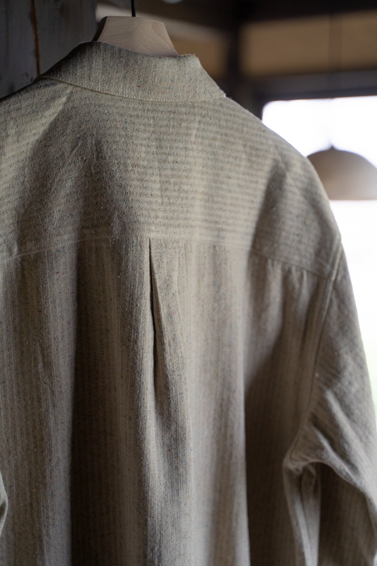 Boxy Shirt - Hemp Silk Herringbone -（FLECKED BEIGE）
