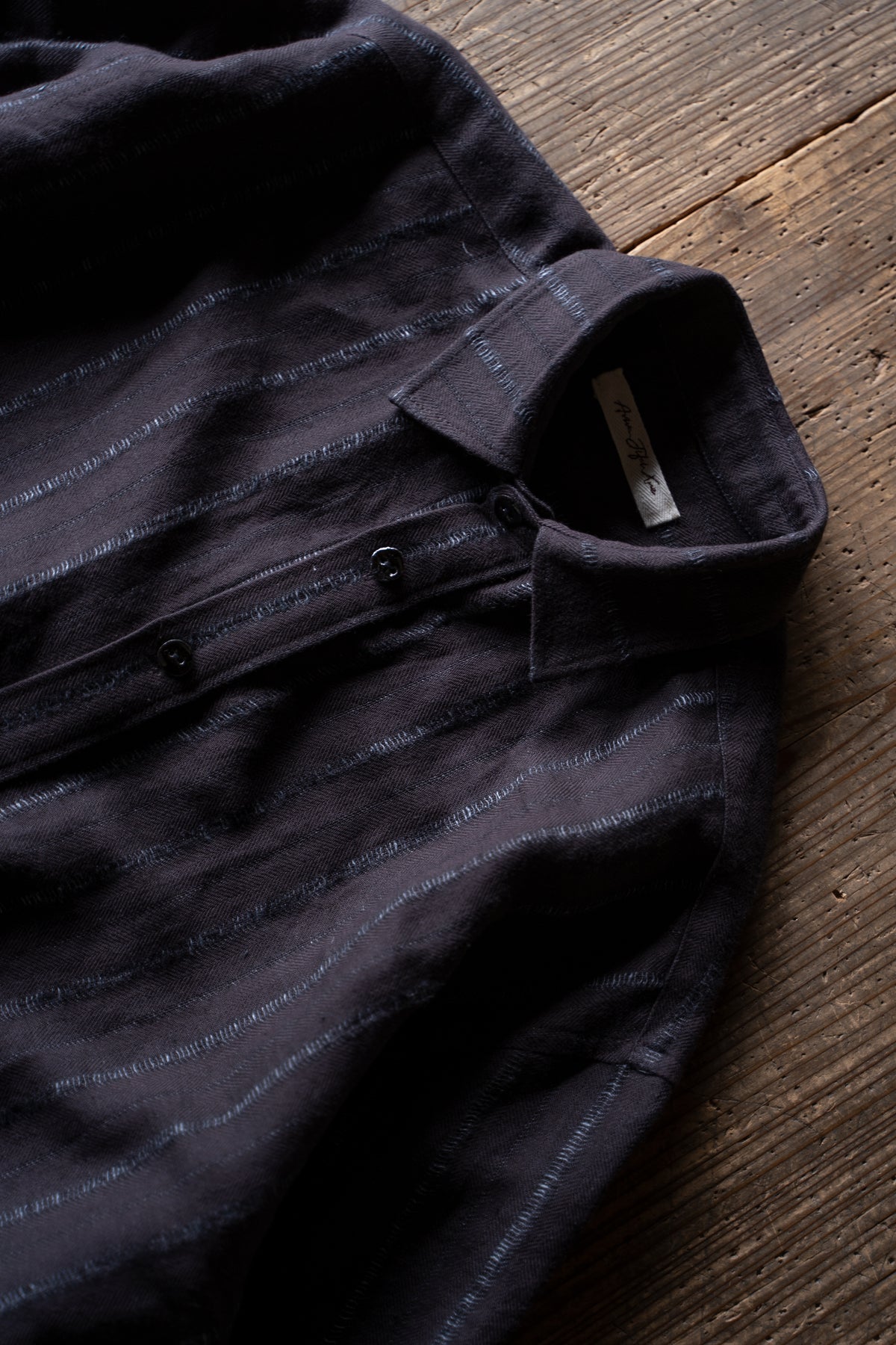 【ラスト1点】Grandpa Shirt - Dobby Stripe Herringbone -（RAISIN）