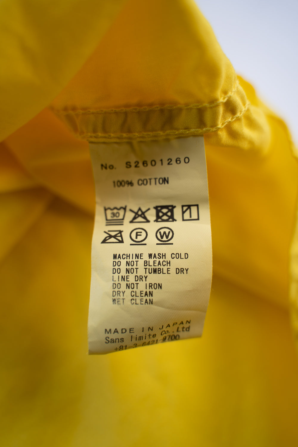 【ラスト1点】SH06B ボックススタンド２本針製品染シャツ（YELLOW）