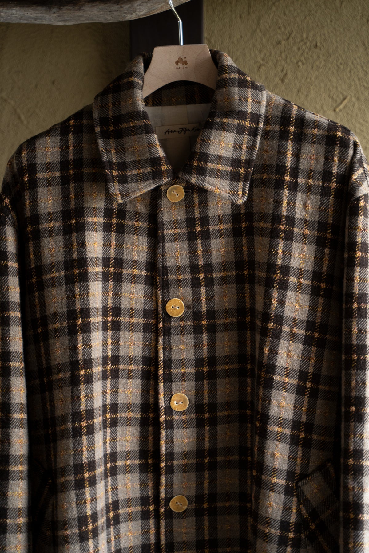 【ラスト1点】Short Mac Coat - Wool Linen Silk Cashmere Check -（BROWN CITRUS）