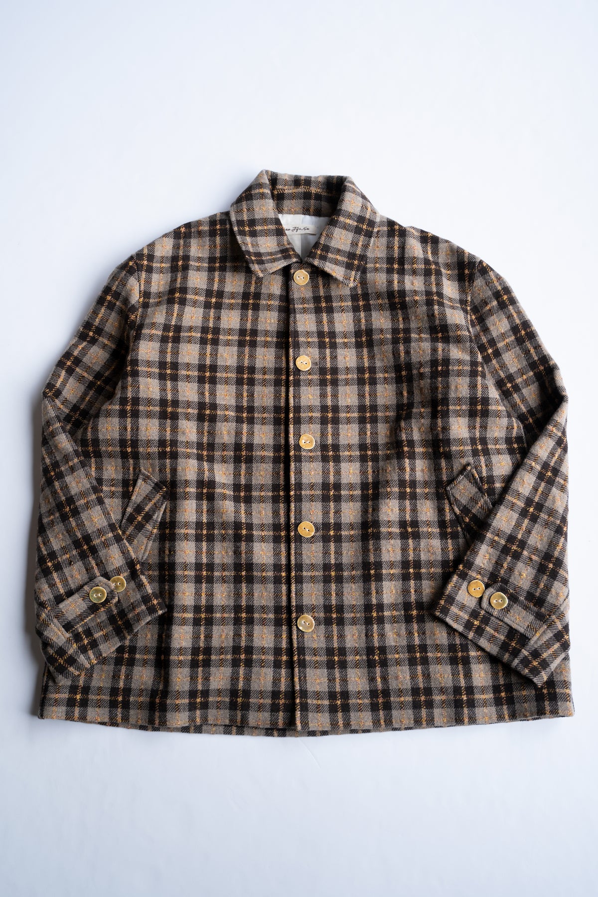 【ラスト1点】Short Mac Coat - Wool Linen Silk Cashmere Check -（BROWN CITRUS）