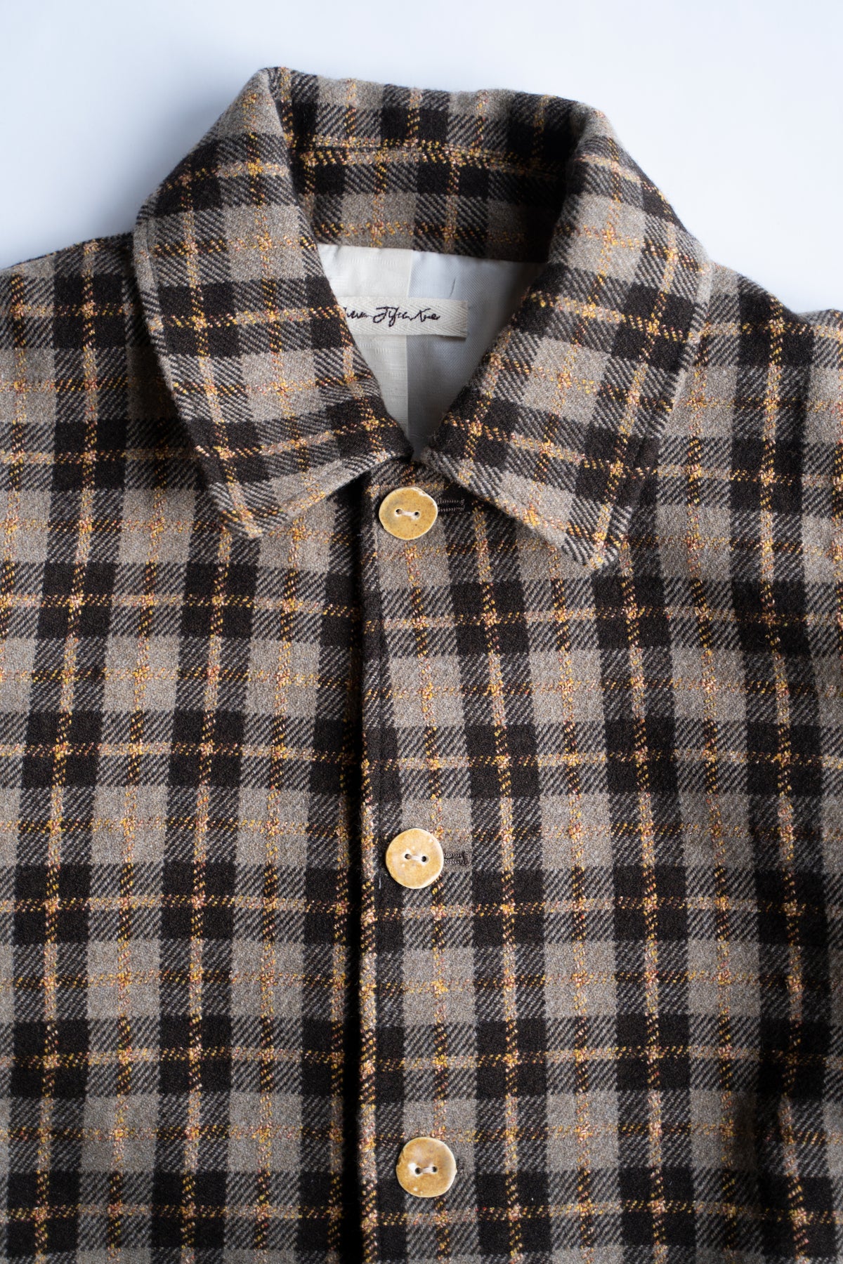 【ラスト1点】Short Mac Coat - Wool Linen Silk Cashmere Check -（BROWN CITRUS）