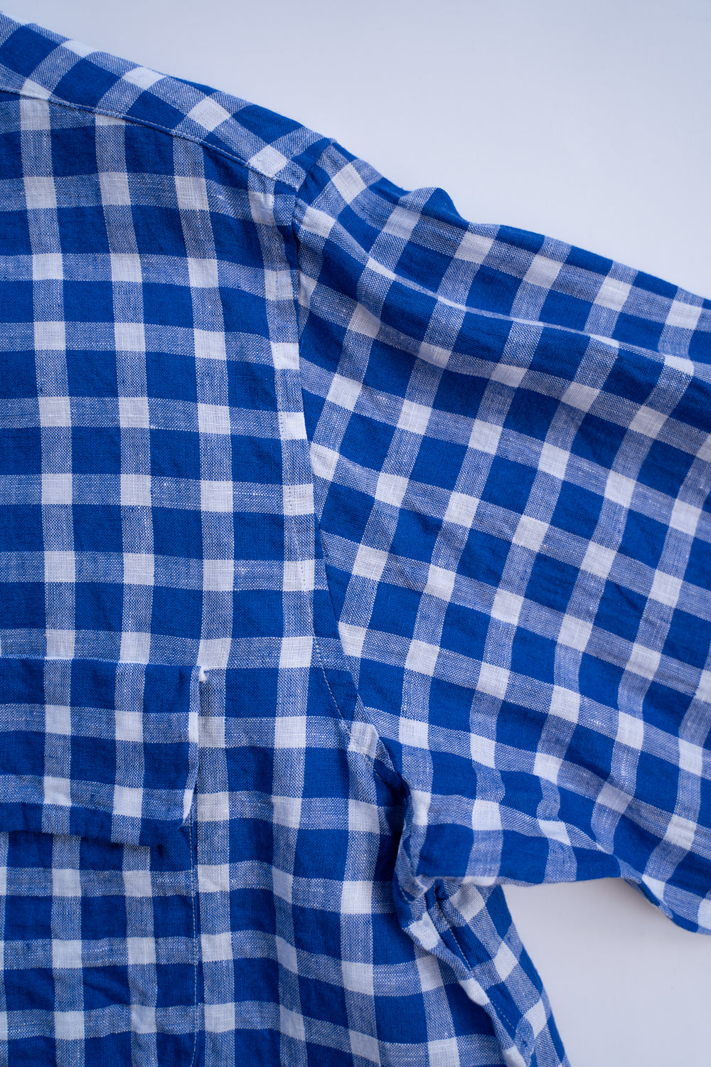 【ラスト1点】SH03B 大開襟リネンギンガムシャツ（BLUE GINGHAM）