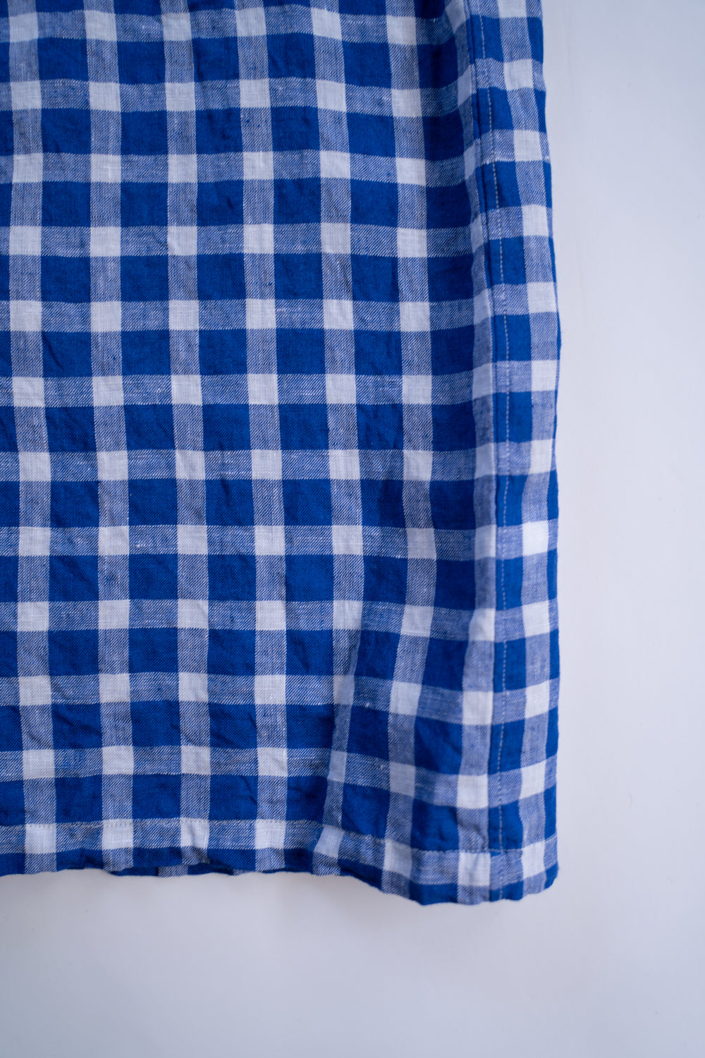 【ラスト1点】SH03B 大開襟リネンギンガムシャツ（BLUE GINGHAM）