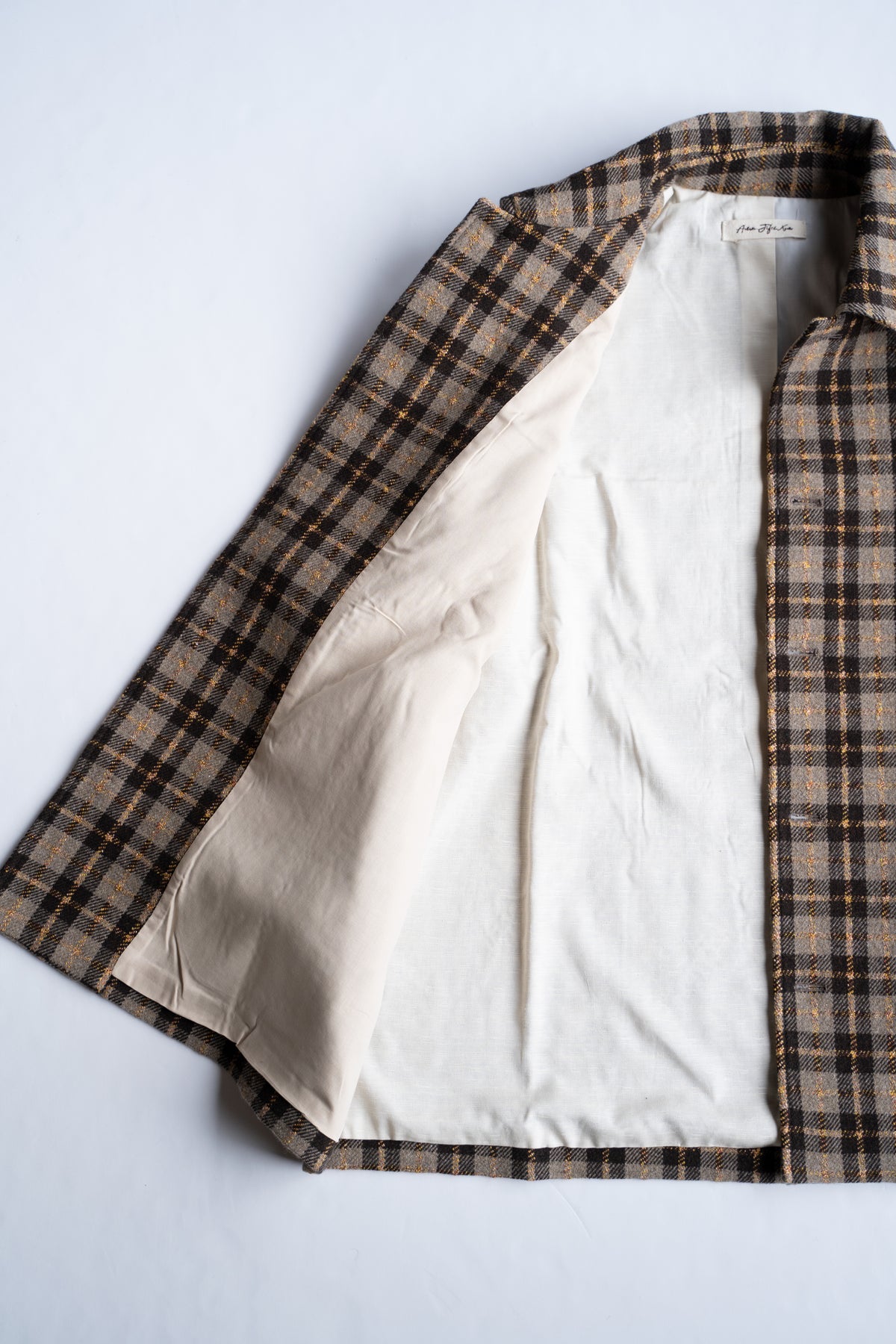 【ラスト1点】Short Mac Coat - Wool Linen Silk Cashmere Check -（BROWN CITRUS）