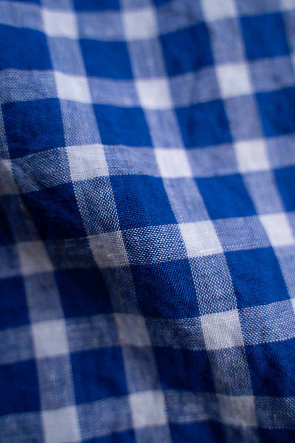 【ラスト1点】SH03B 大開襟リネンギンガムシャツ（BLUE GINGHAM）