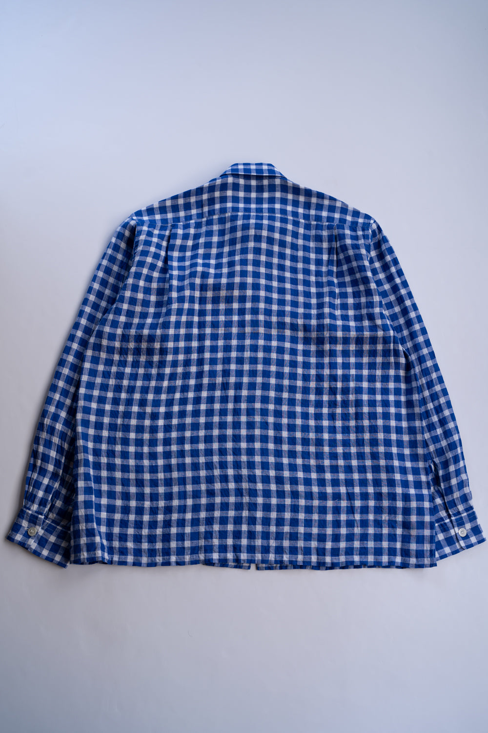 【ラスト1点】SH03B 大開襟リネンギンガムシャツ（BLUE GINGHAM）