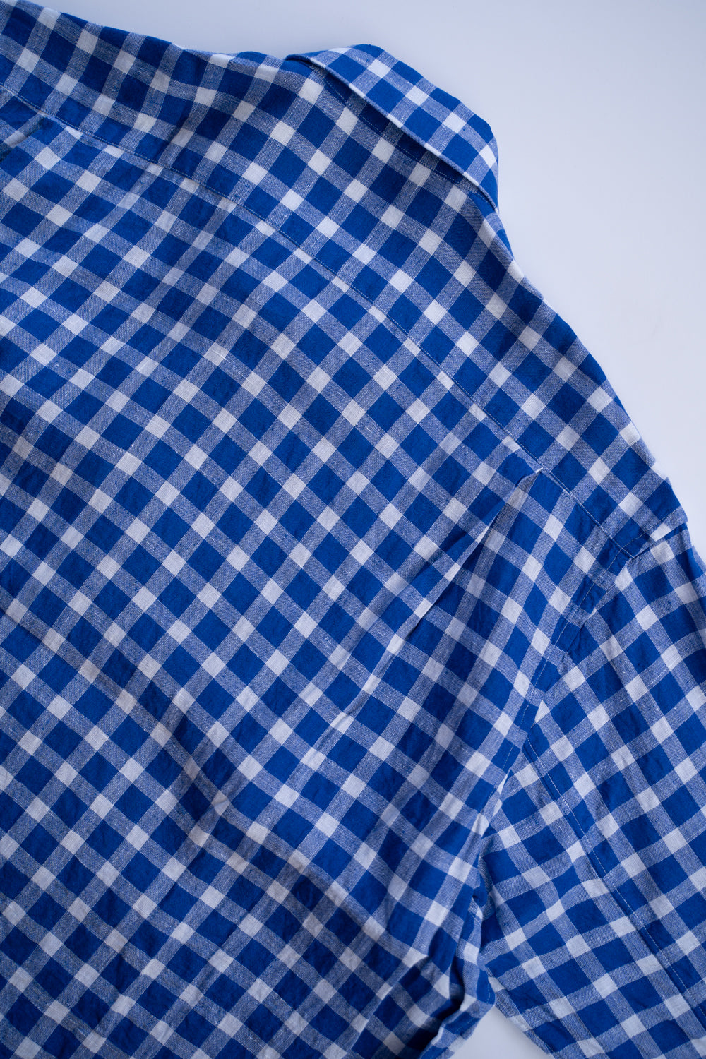【ラスト1点】SH03B 大開襟リネンギンガムシャツ（BLUE GINGHAM）
