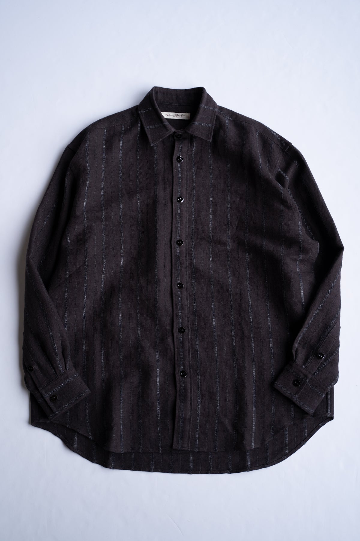 【ラスト1点】Grandpa Shirt - Dobby Stripe Herringbone -（RAISIN）