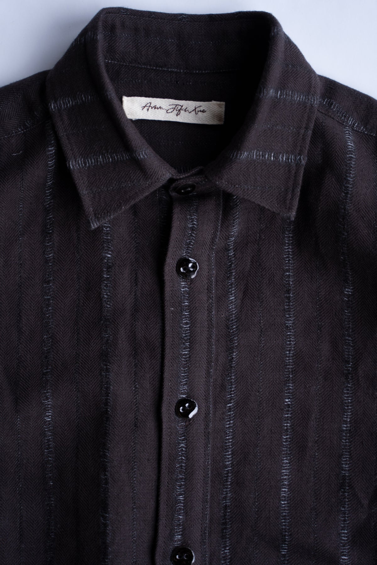 【ラスト1点】Grandpa Shirt - Dobby Stripe Herringbone -（RAISIN）
