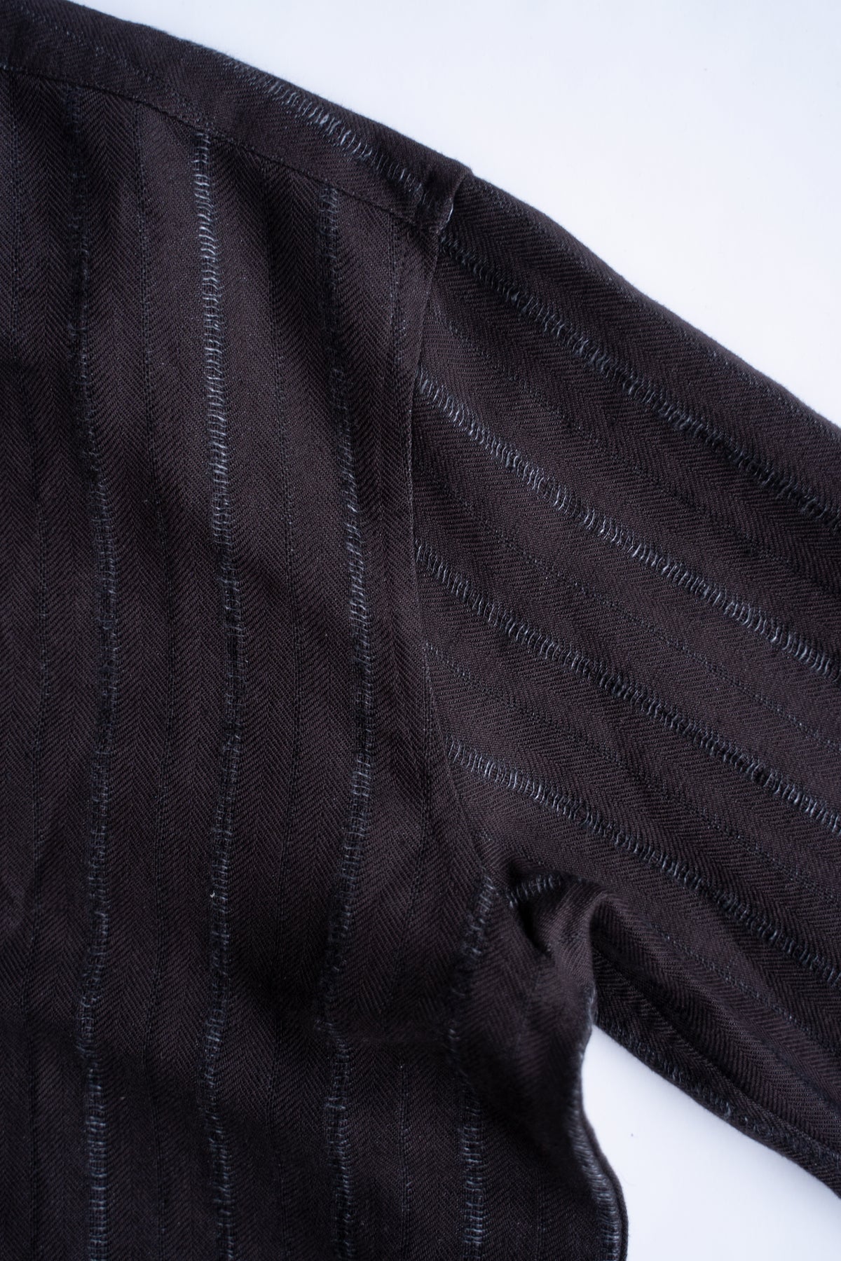 【ラスト1点】Grandpa Shirt - Dobby Stripe Herringbone -（RAISIN）