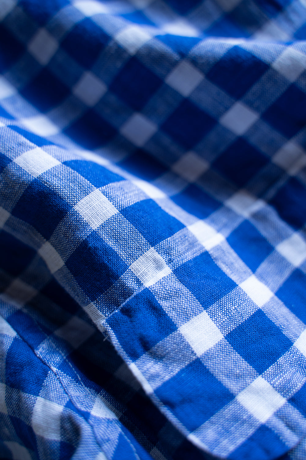 【ラスト1点】SH03B 大開襟リネンギンガムシャツ（BLUE GINGHAM）